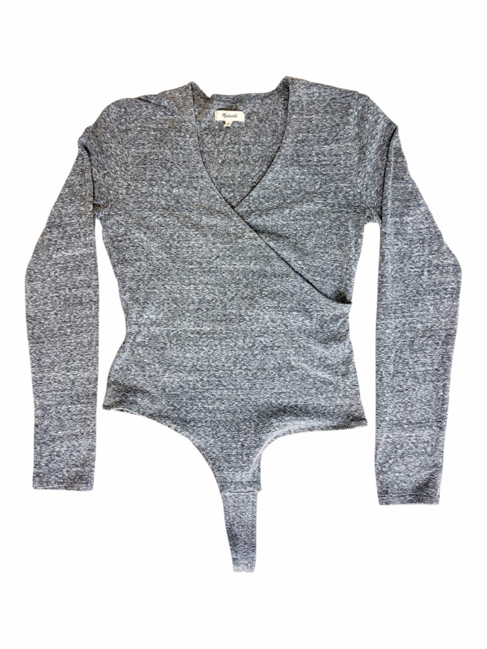 Madewell Heather Gray Wrap-Style Long Sleeve Bodysuit